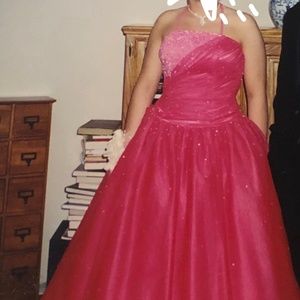 Hot pink, beaded bodice Tiffany Designs Dress